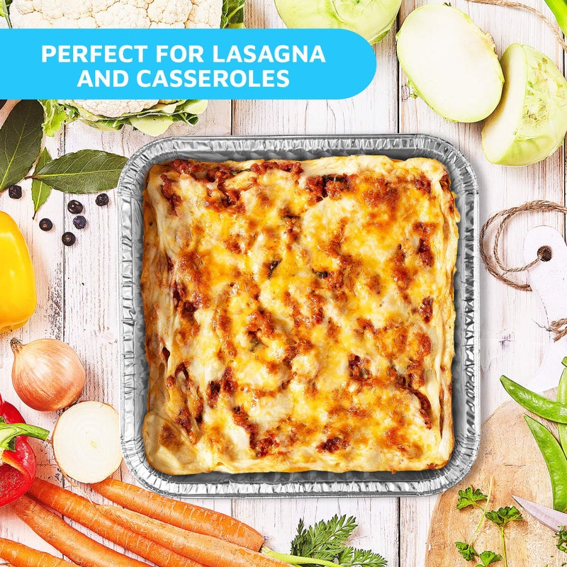 MontoPack 9â€ Disposable Aluminum Foil Square Baking Pans | 9 x 9 Cake Pan Tin for Broiling, Toaster Oven, Meal Prep, Roasting, Take Out | Perfect for Brownie & Lasagna Trays | 20 Pack - Image 4